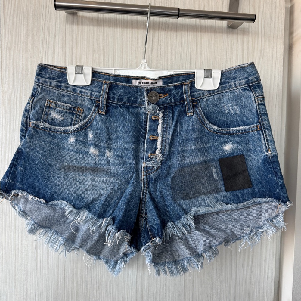 One Teaspoon Blue Distressed Jean Shorts